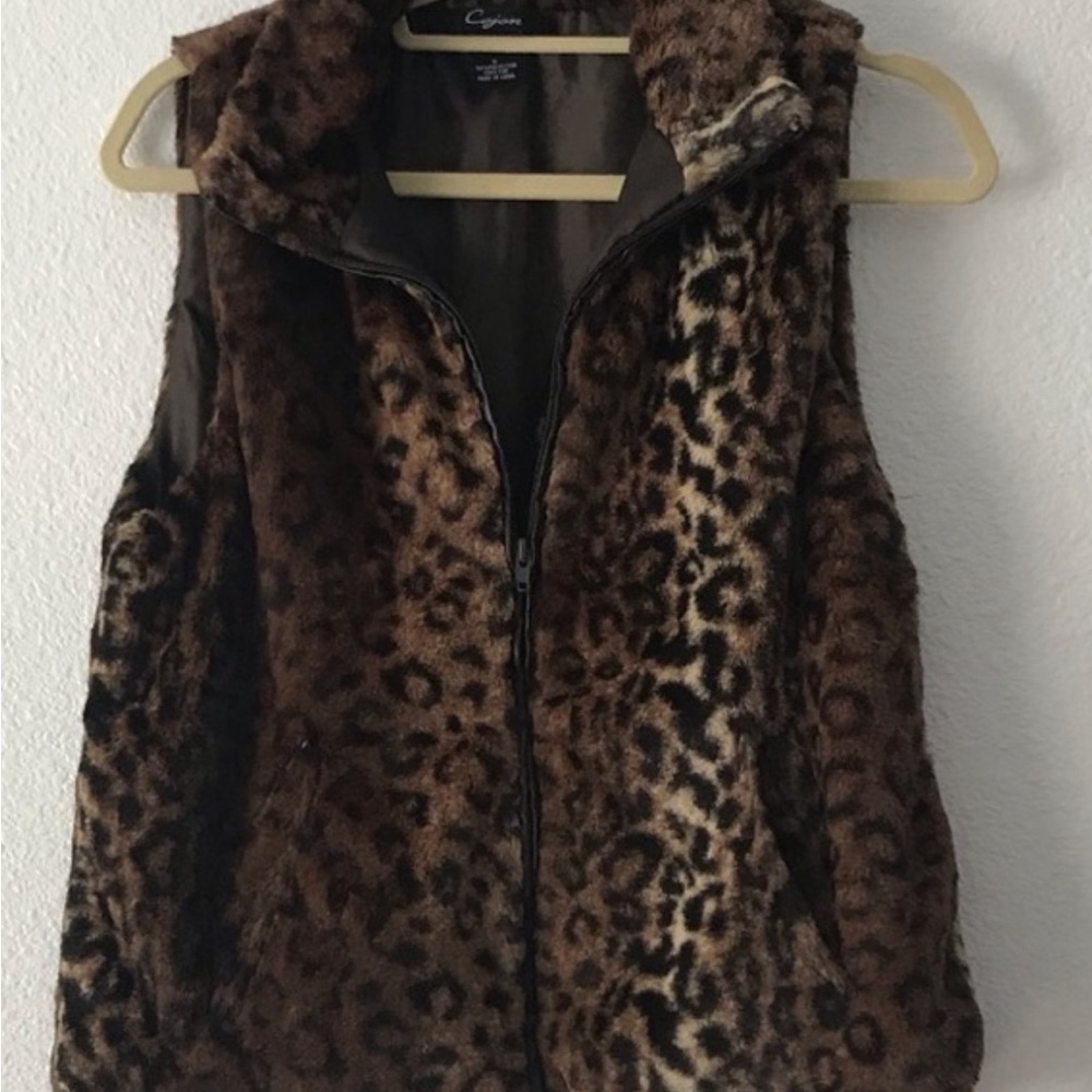 Cejon Brown Faux Fur Vest Leopard Print